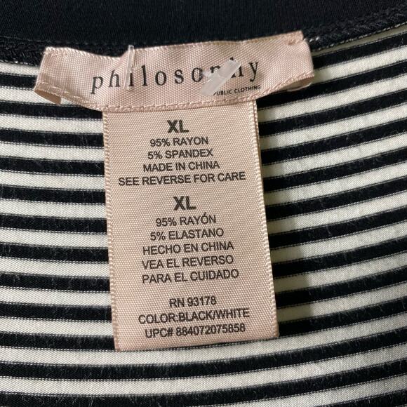 Philosophy Black and White Stripe Long Sleeve Asymmetrical Tunic‎ Top XL (2551) - Picture 6 of 6